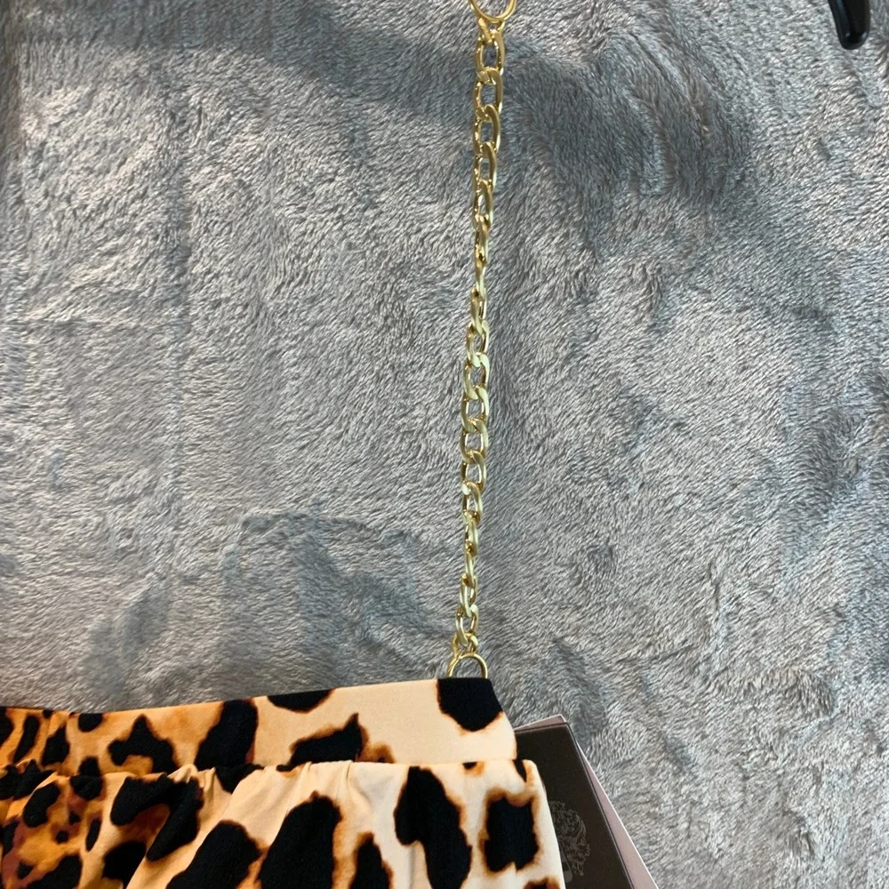 Vince Camuto Leopard Print Chain Strap Halter Blouson Tankini Top Small V10274